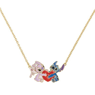 Stitch & angel enamel heart necklace
