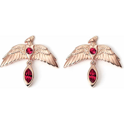 The Carat Shop – Harry Potter zilveren vergulde fawkes oorbellen met rode kristallen