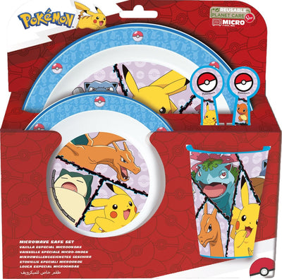 Pokémon kinderservies – 5-delig – herbruikbaar – inclusief bord, kom, bestek en beker – vaatwasser- en microgolfbestendig & bpa-vrij – wit/blauw