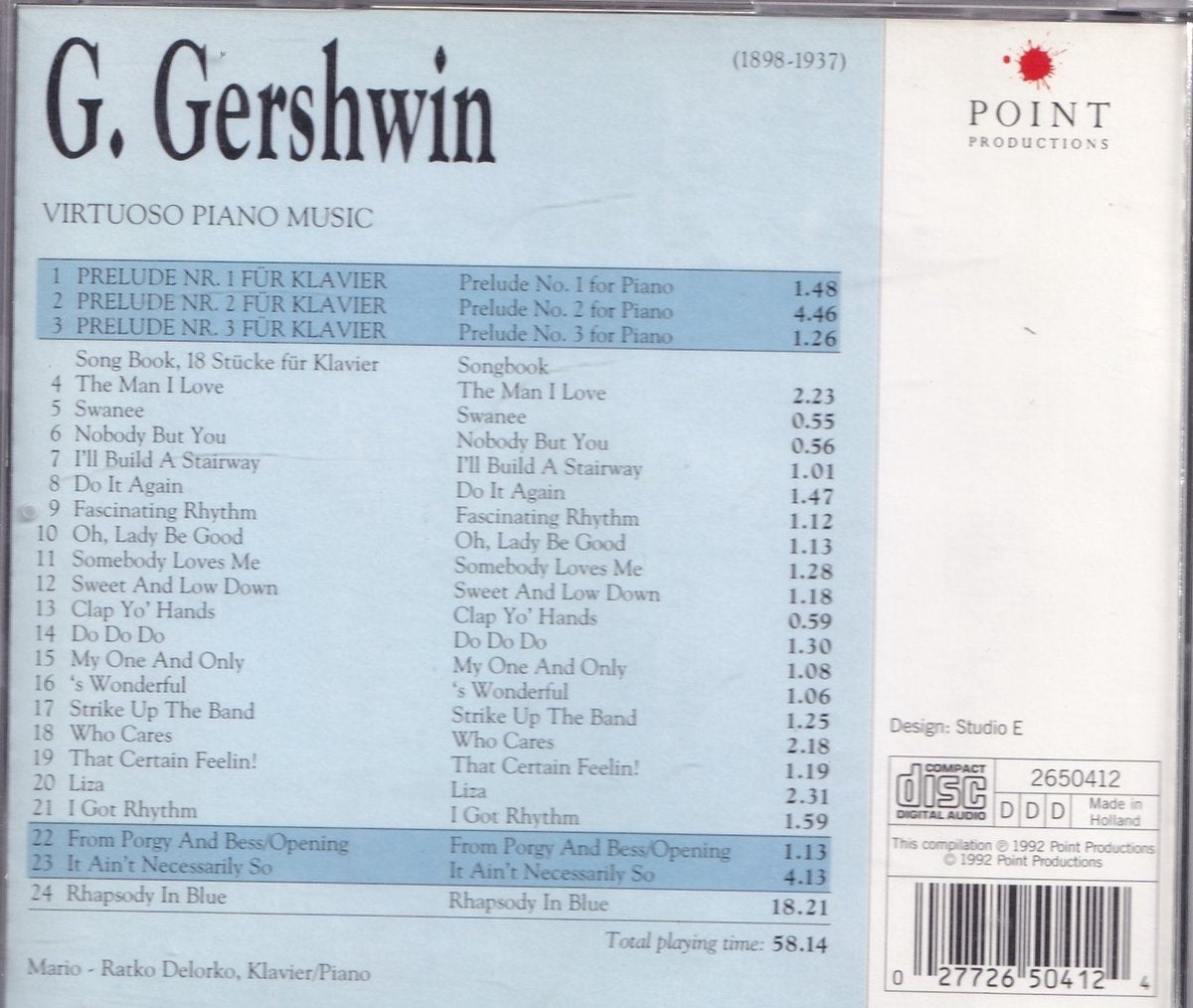 Virtuoso piano music – george gershwin – mario-ratko delorko – CD