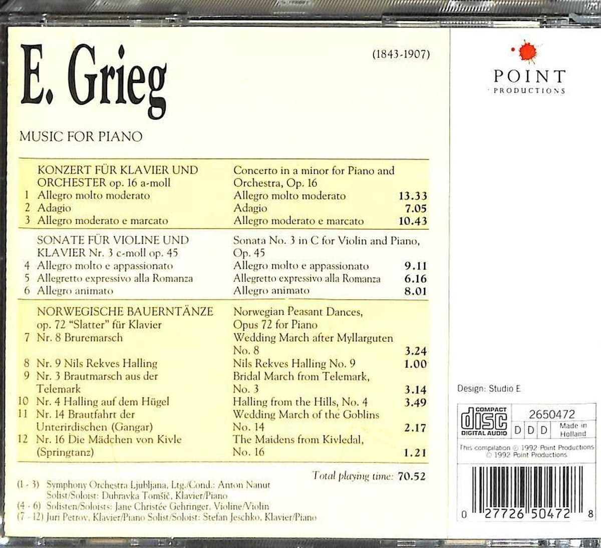 Grieg – music for piano – orchestra ljubljana – CD