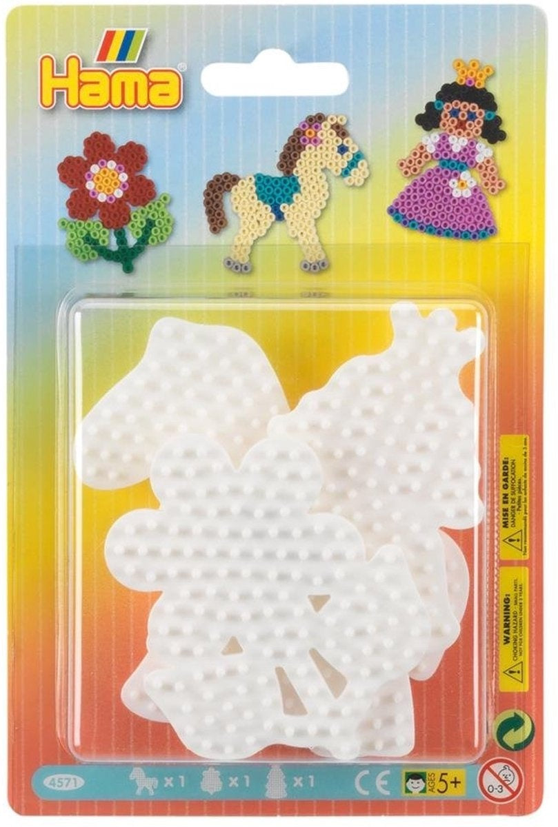 Hama – strijkkralengrondplaat – 3 stuks – pony, bloem, prinses