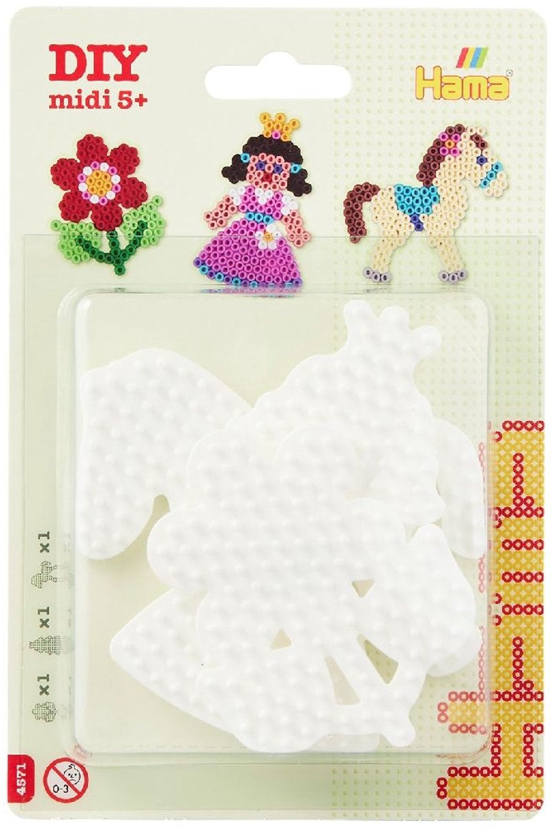 Hama – strijkkralengrondplaat – 3 stuks – pony, bloem, prinses