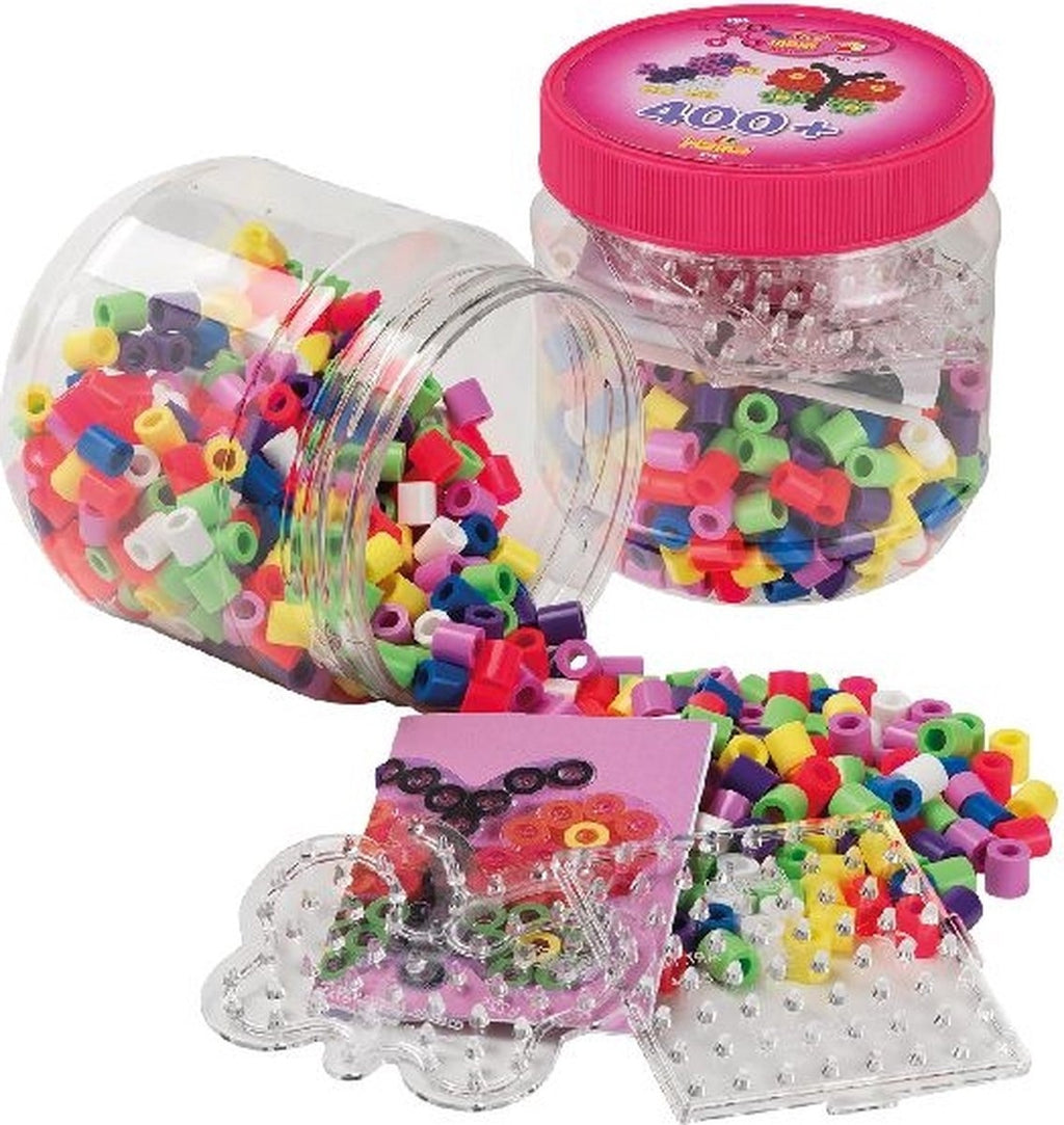 Hama – strijkkralen set – 400 multikleur kralen – 2 grondplaten – vlinder & vierkant