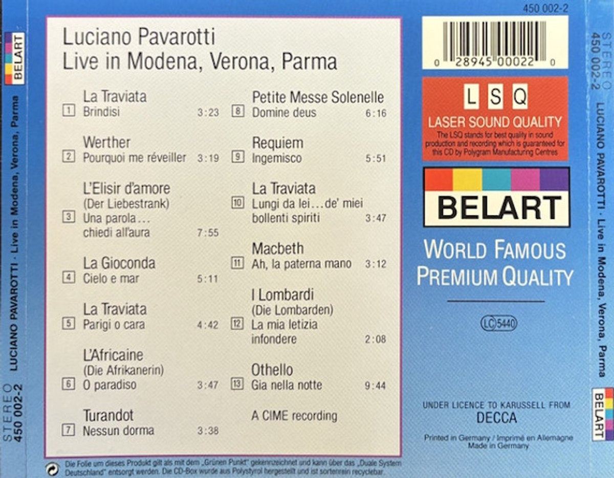 Pavarotti live in modema, veroma, parma – CD