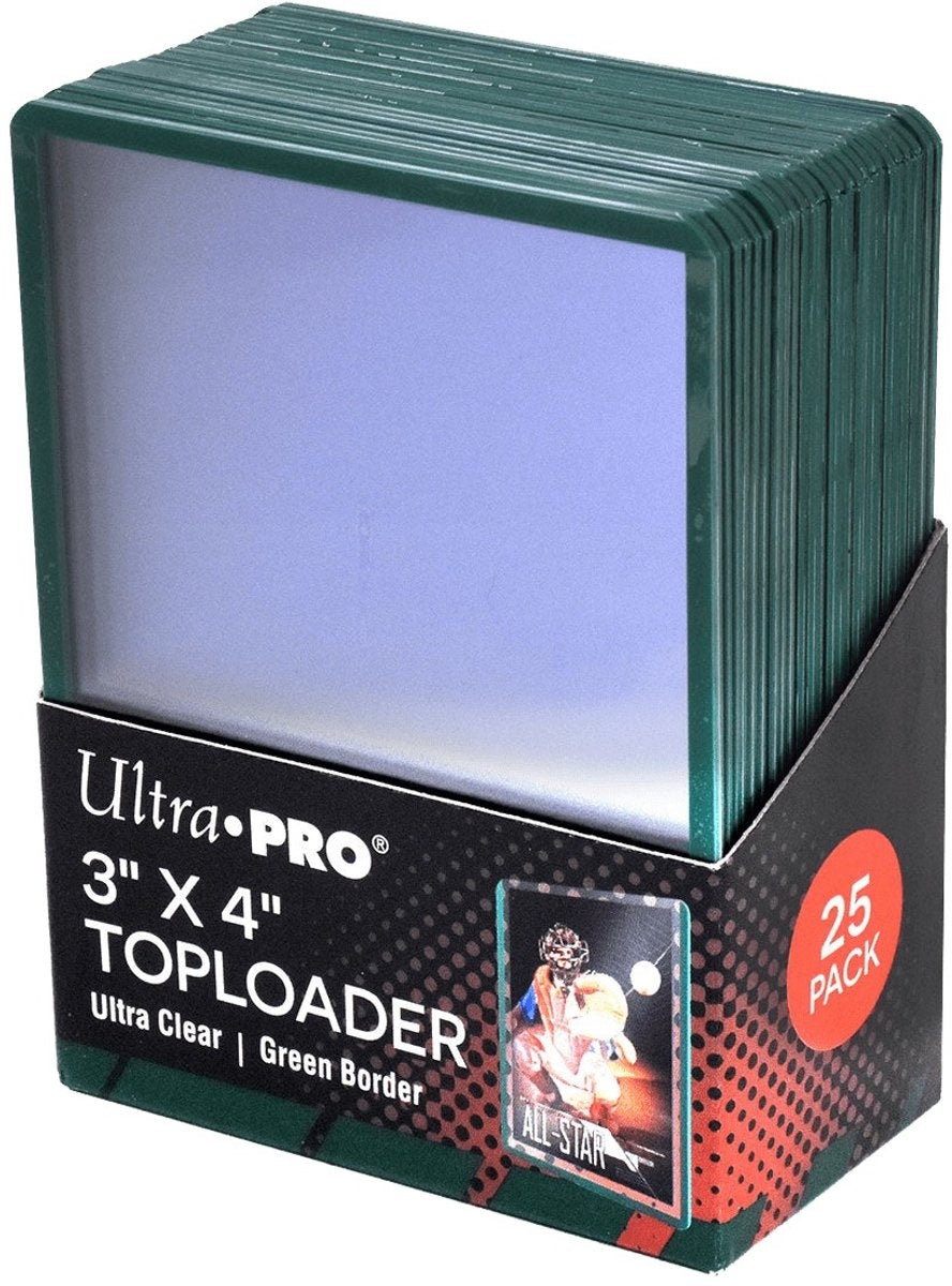Ultra pro – standaard kaartbeschermers toploader transparent met groene rand 25 stuks (63 x 88 mm)