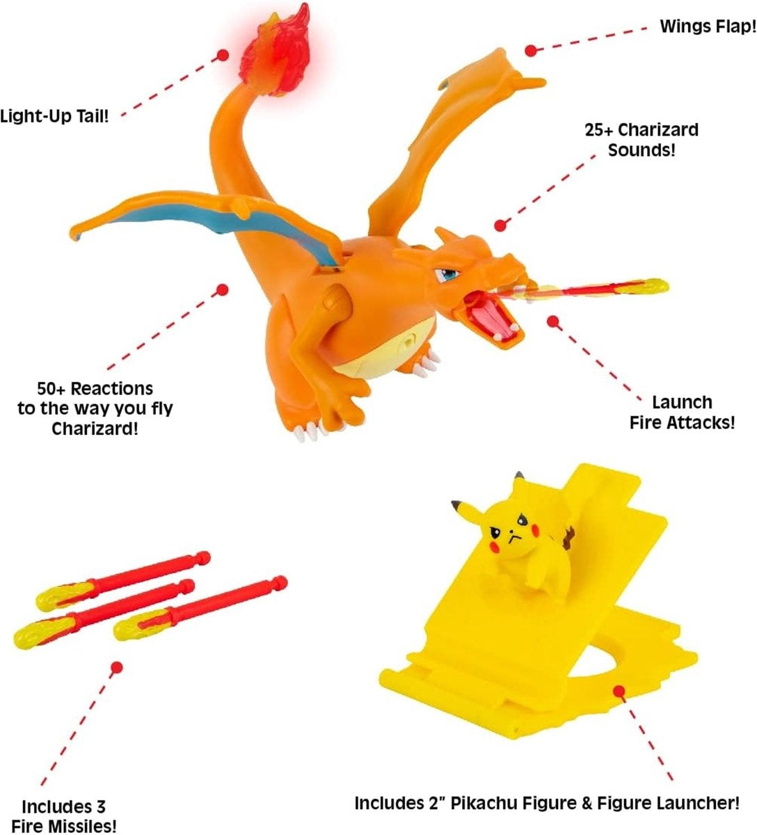 Pokémon: charizard with pikachu and launcher deluxe 6 inch feature figure