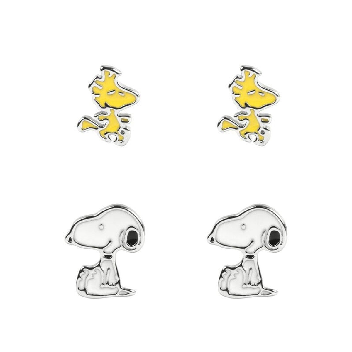 Peanuts snoopy & woodstock unisex oorbellenset – wit/geel – standard