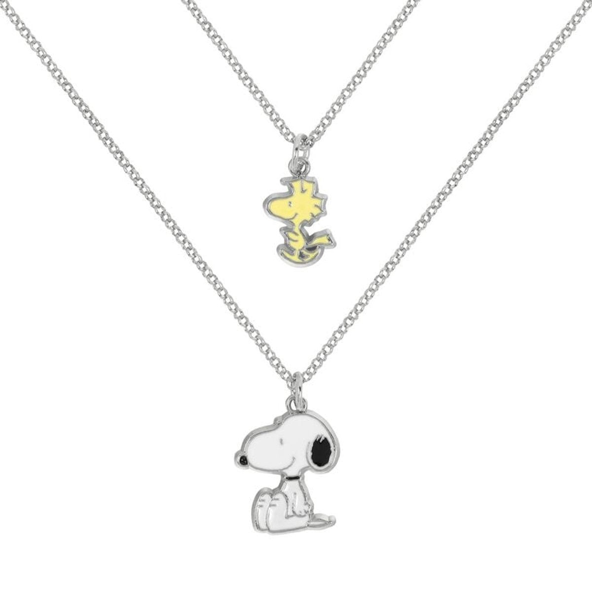 Peanuts snoopy & woodstock (set van 2) unisex halsketting – zilverkleurig – standard