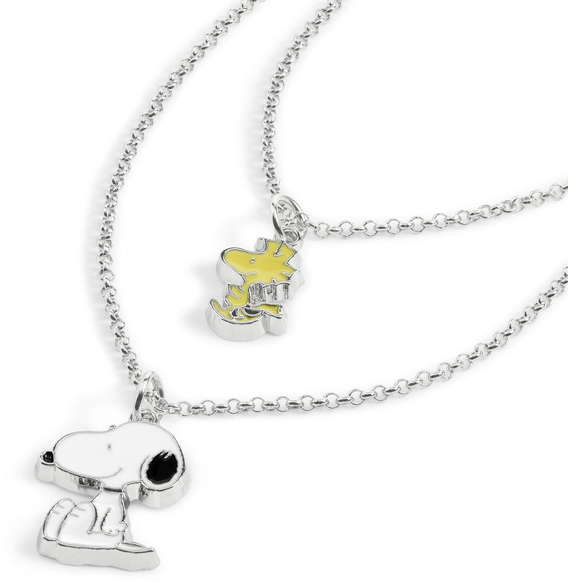 Peanuts snoopy & woodstock (set van 2) unisex halsketting – zilverkleurig – standard