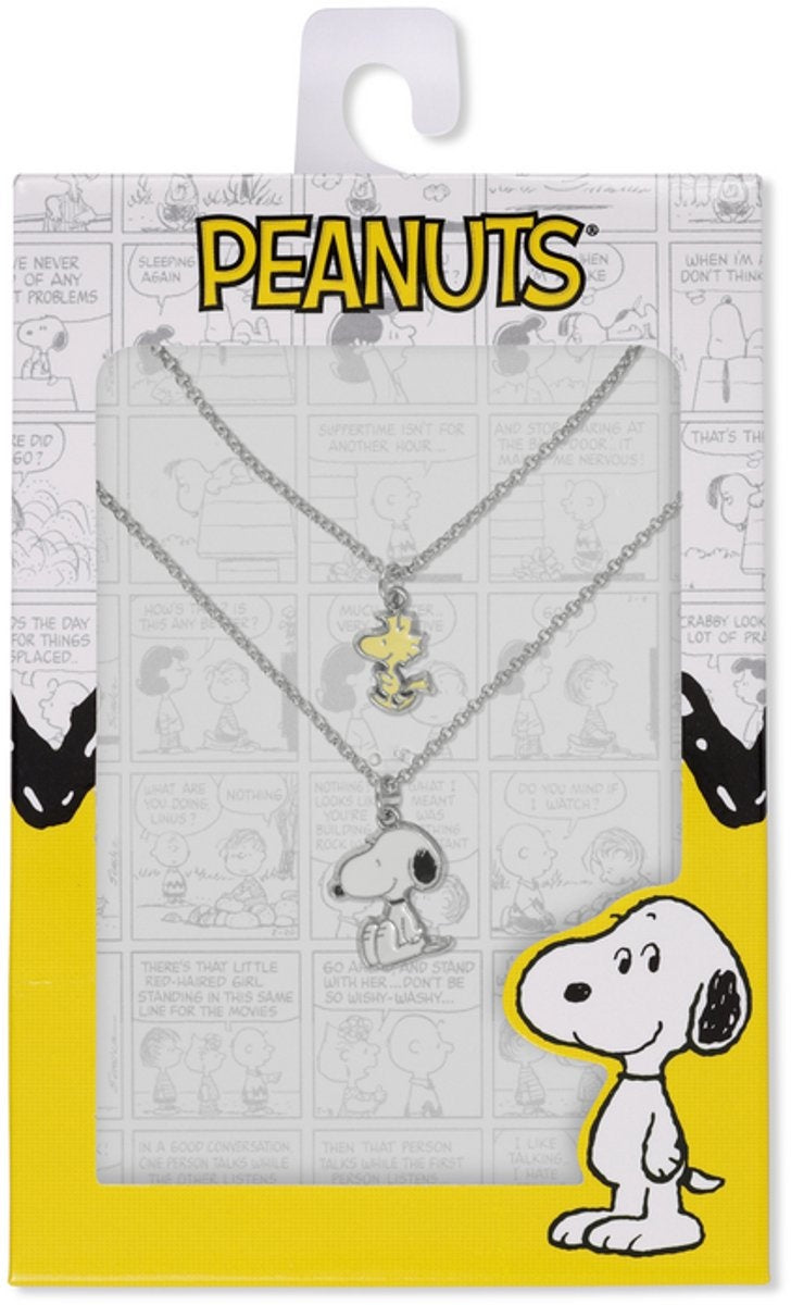 Peanuts snoopy & woodstock (set van 2) unisex halsketting – zilverkleurig – standard