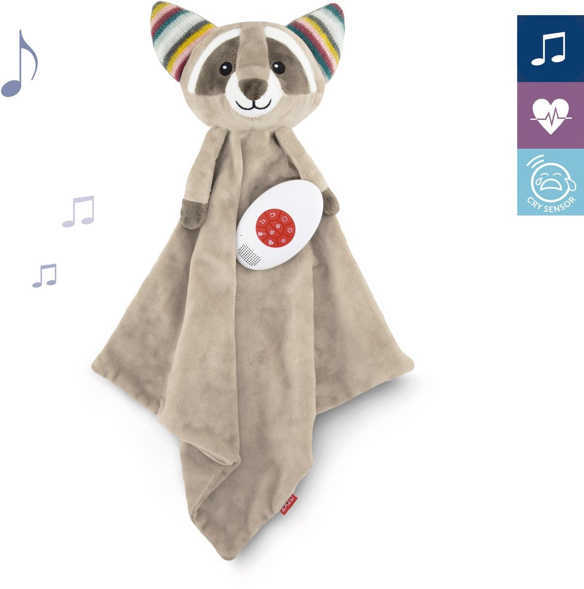 Zazu robin de wasbeer – heartbeat & white noise knuffeldoekje – beige – 35 cm