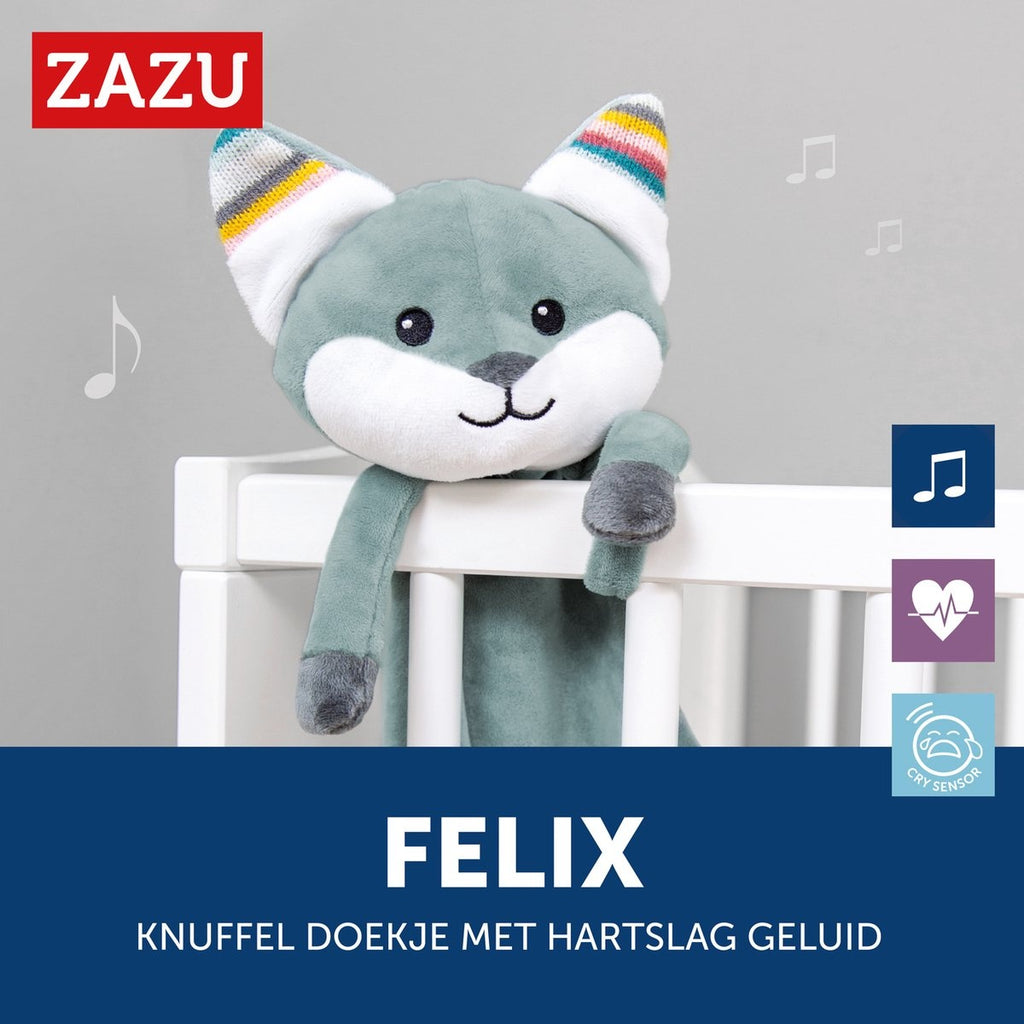 Zazu felix de vos – heartbeat & white noise knuffeldoekje – blauw – 35 cm