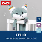 Zazu felix de vos – heartbeat & white noise knuffeldoekje – blauw – 35 cm