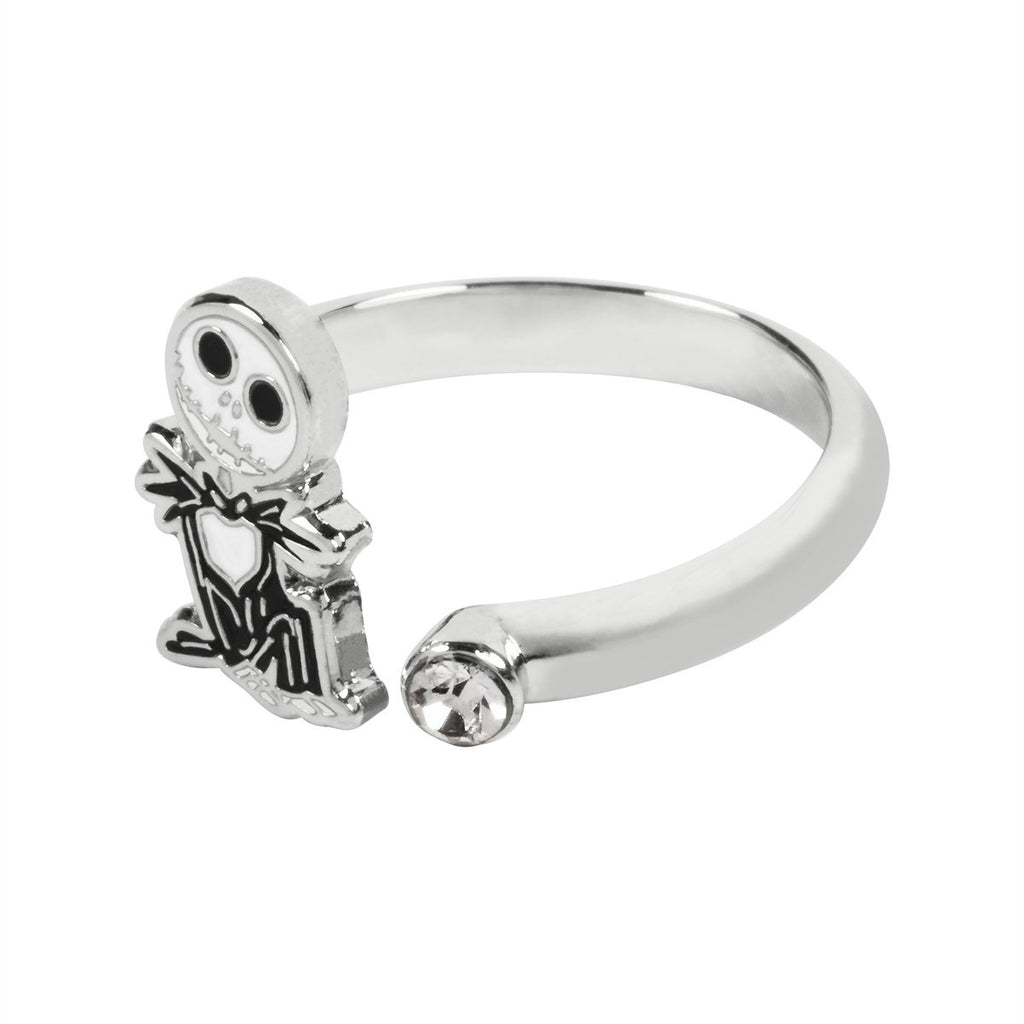 Disney nightmare before christmas white & black silver plated clear stone ring