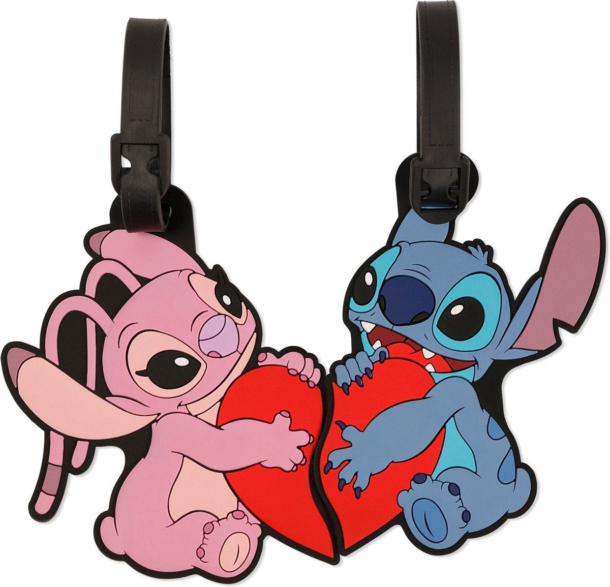 Disney angel & stitch love heart luggage tags