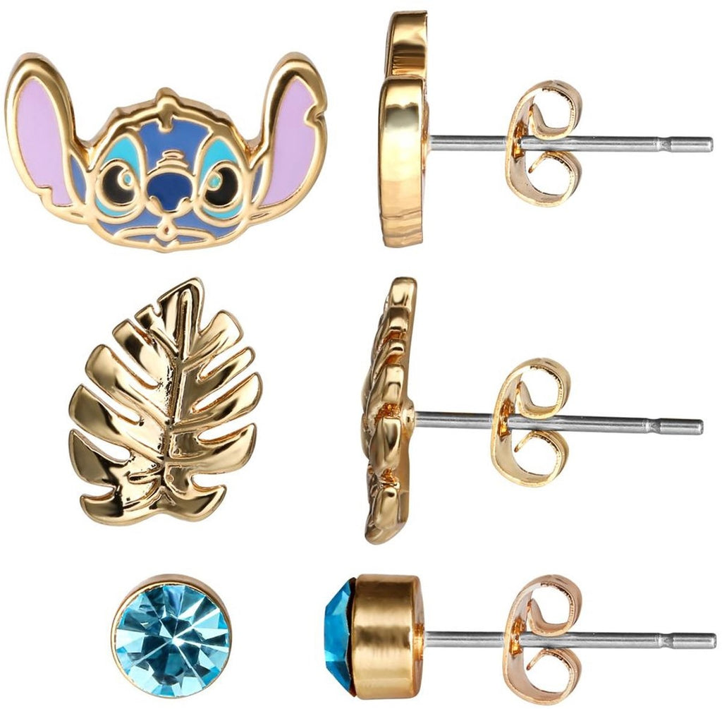 Peershardy disney – blue & gold stitch stud earrings – oorbellen set jewelry