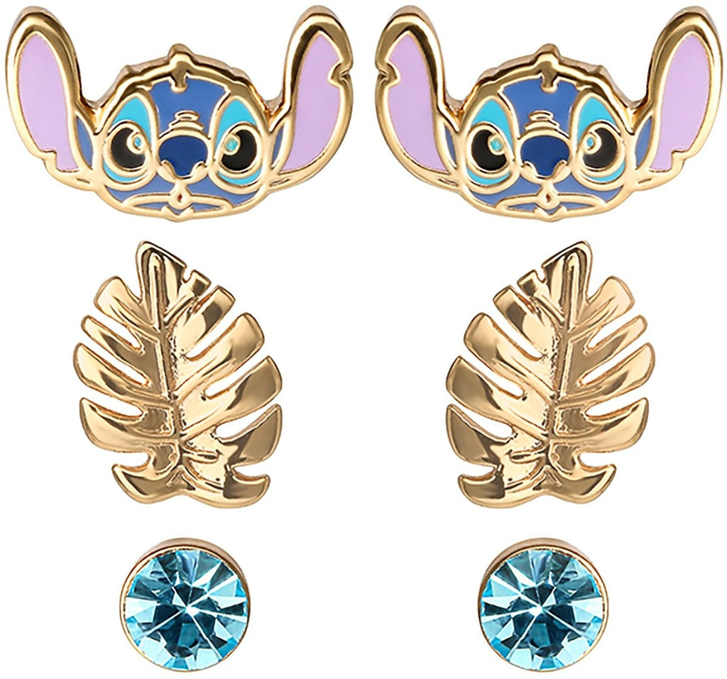 Peershardy disney – blue & gold stitch stud earrings – oorbellen set jewelry
