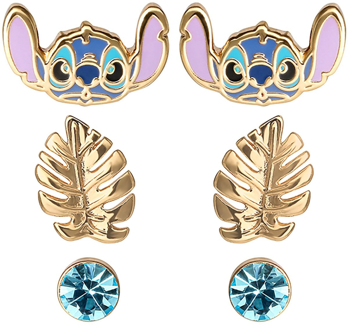 Peershardy disney – blue & gold stitch stud earrings – oorbellen set jewelry