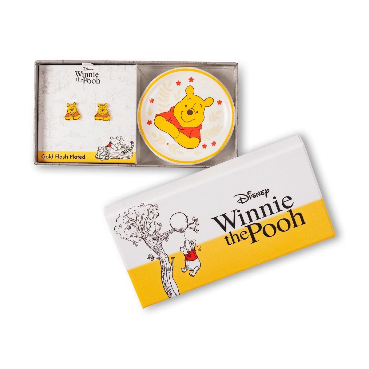 Winnie the pooh earrings and trinket tray set