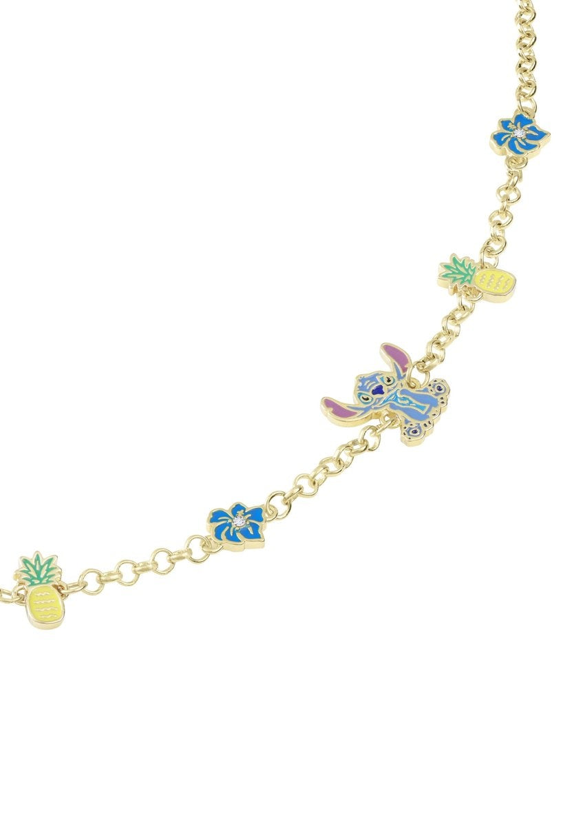 Disney stitch pineapple & flower gold plated bracelet