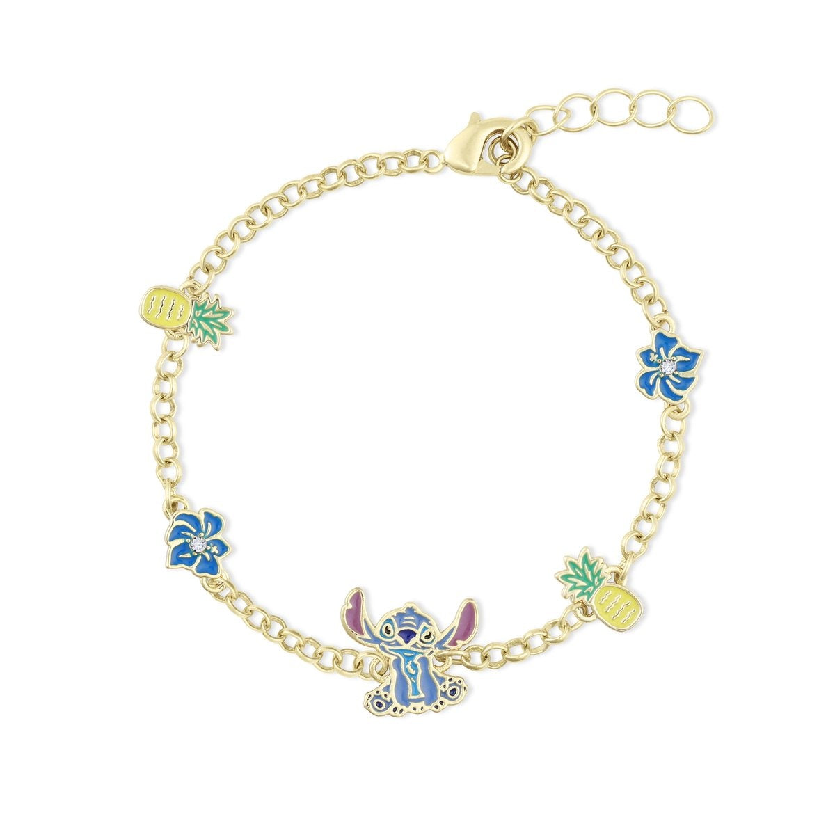 Disney stitch pineapple & flower gold plated bracelet