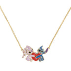 Stitch & angel enamel heart necklace