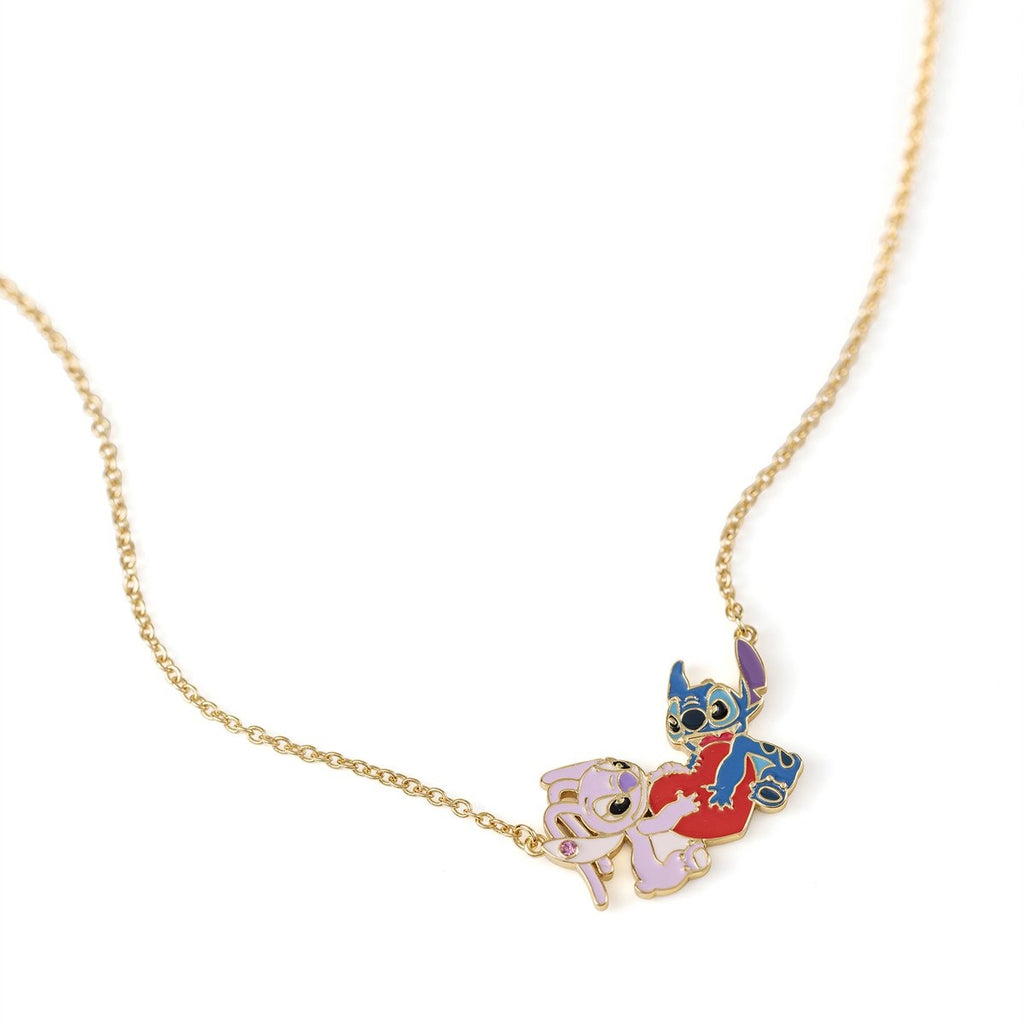 Stitch & angel enamel heart necklace