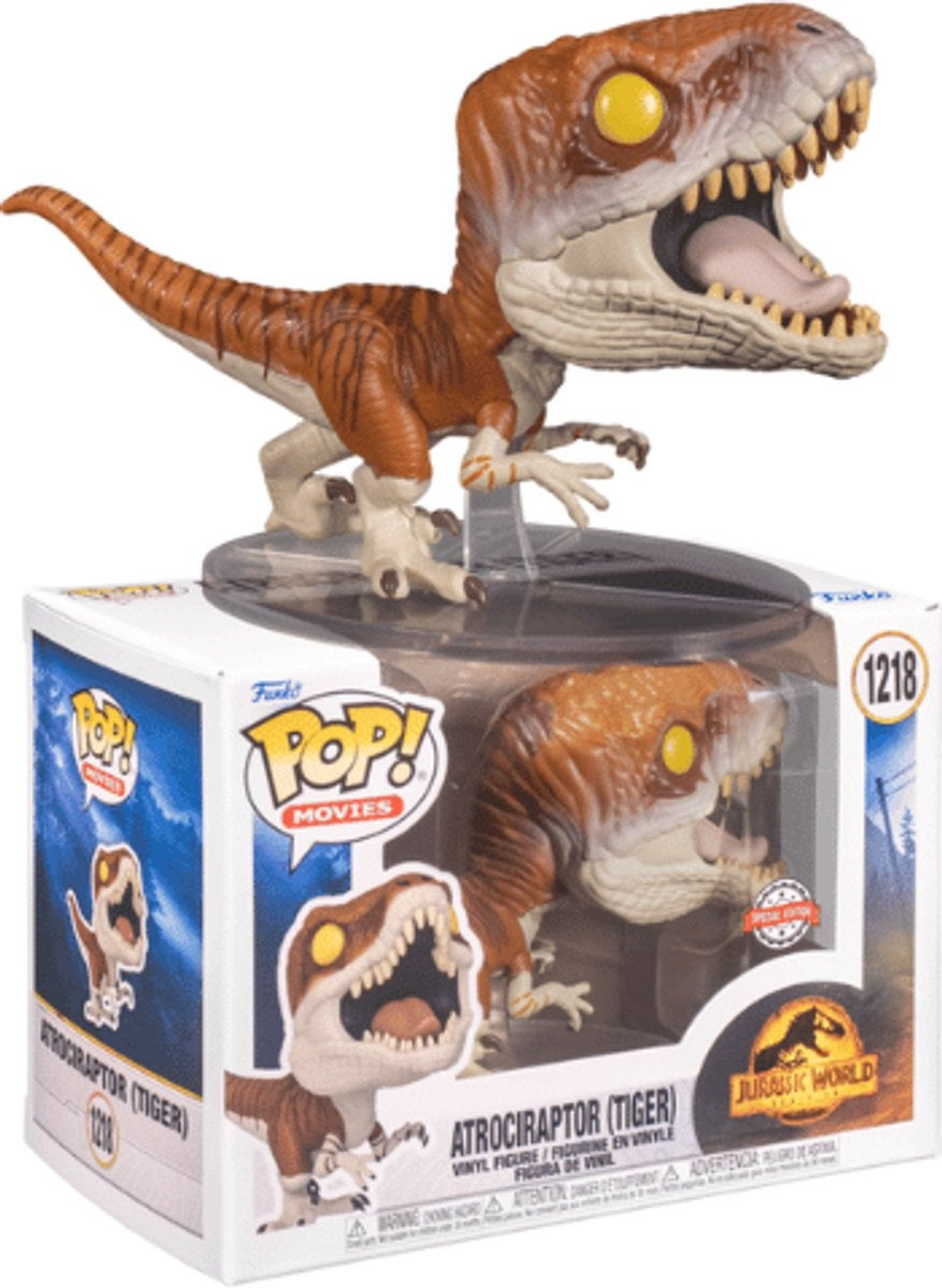 Funko atrociraptor (tiger) – funko pop – jurassic world 3: dominion figuur – 9cm