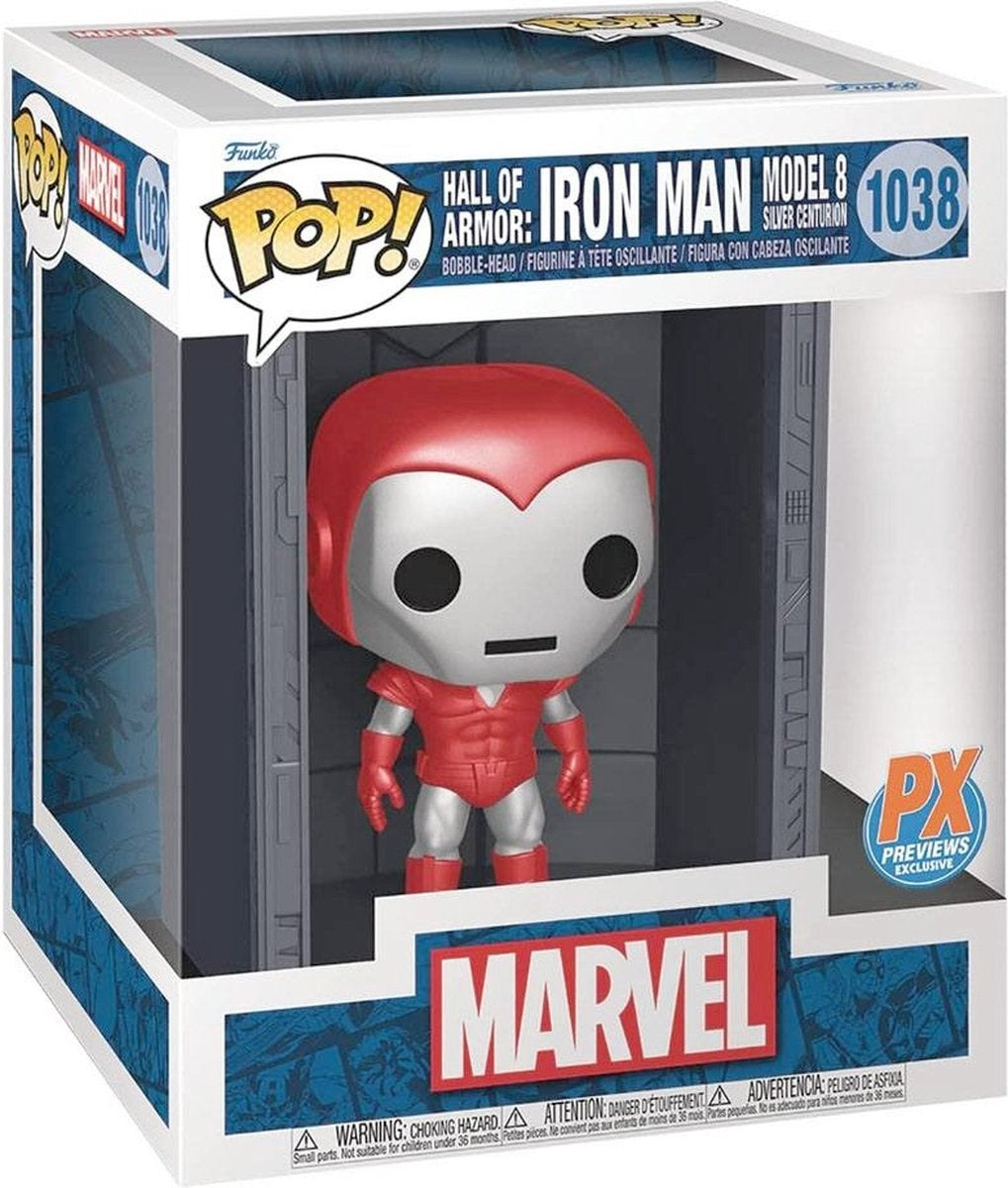 Funko iron man verzamelfiguur marvel pop deluxe hall of armor iron man model 8 silver centurion px exclusive 9 cm