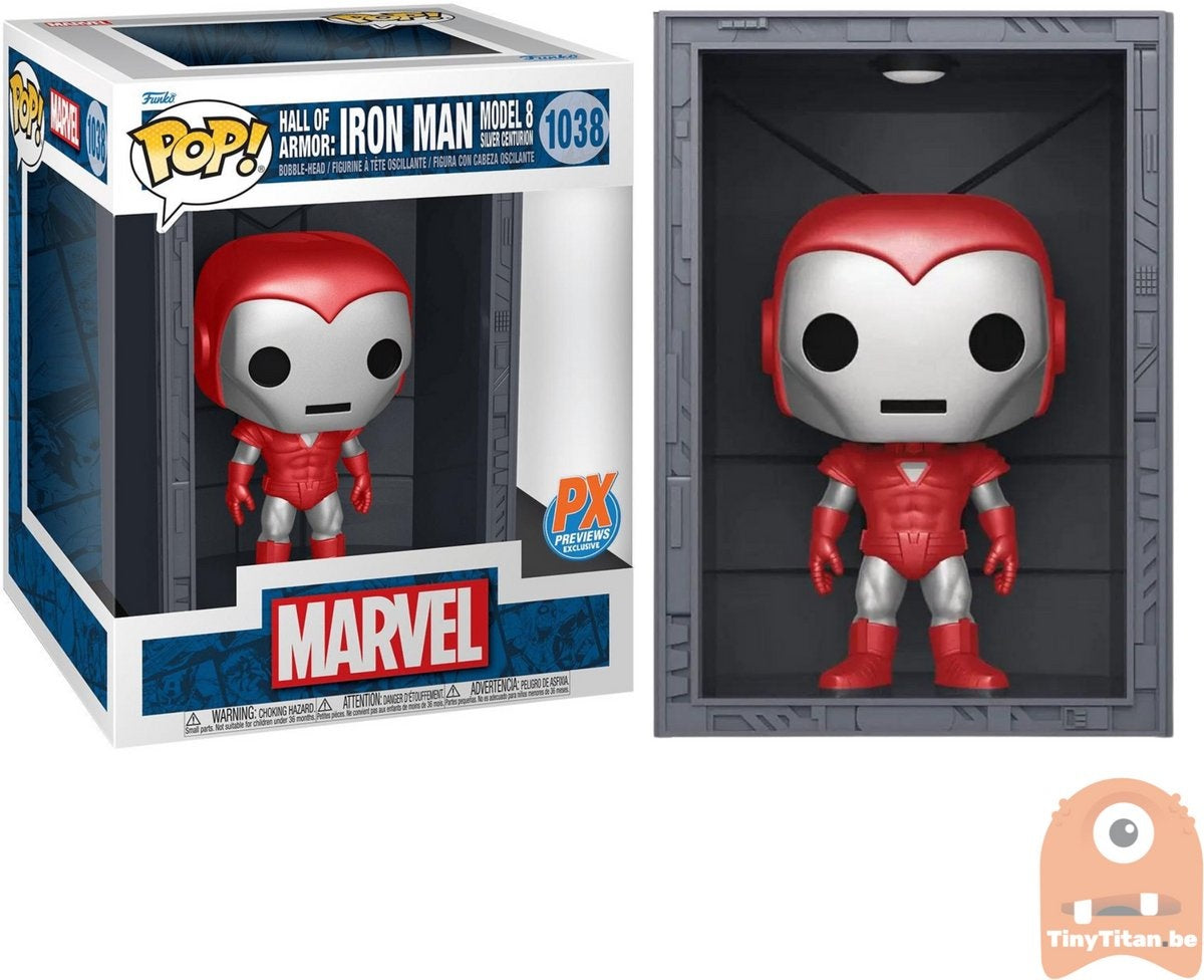 Funko iron man verzamelfiguur marvel pop deluxe hall of armor iron man model 8 silver centurion px exclusive 9 cm
