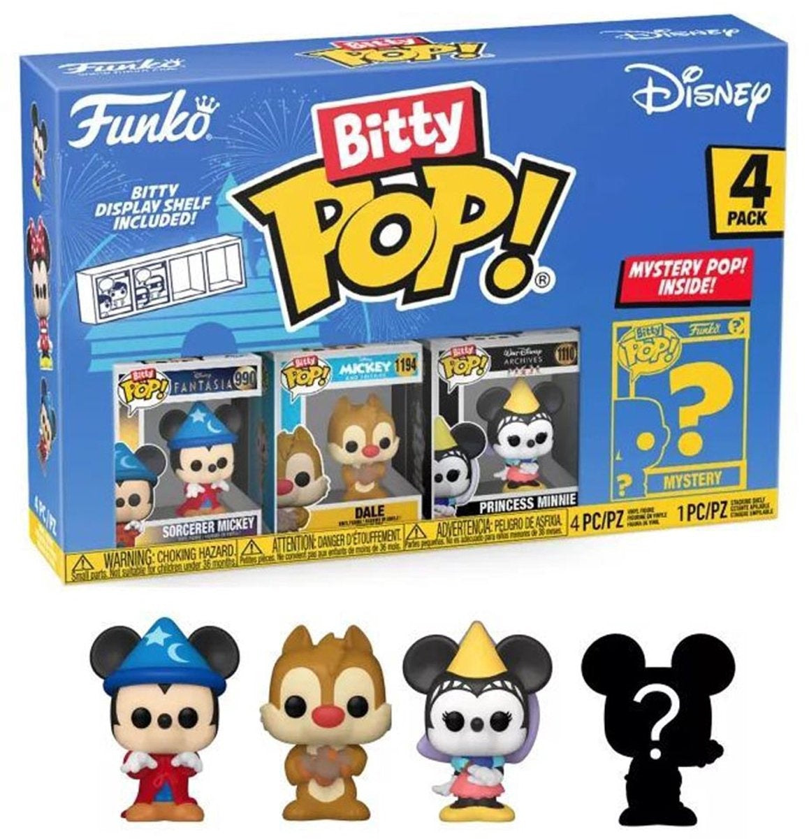 Funko bitty pop disney 4 pack sorcerer mickey, dale, princess minnie and mystery