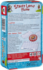 Schmidt bordspel stadt, land, fluss in metalen doos – familiespel.