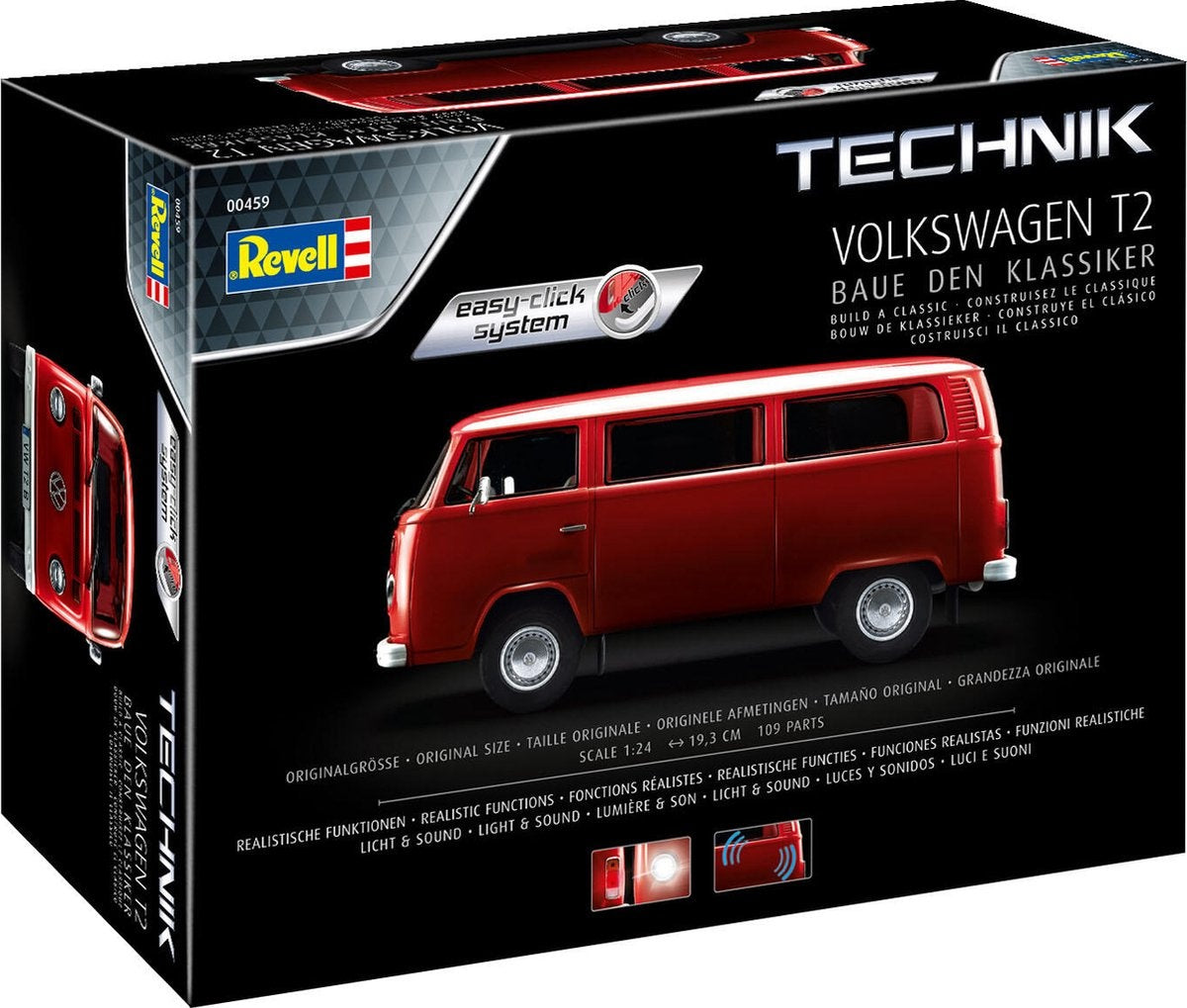 Revell modelbouwpakket auto – 00459 volkswagen vw t2 bus – technik – easy click system plastic – 1:24 – modelbouw