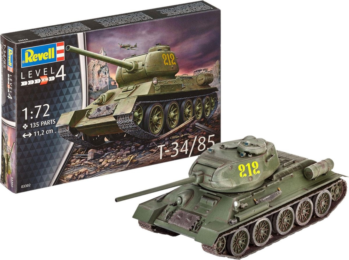 Revell modelbouwpakket militaire voertuigen – 03302 t-34/85 tank plastic – 1:72 – modelbouw