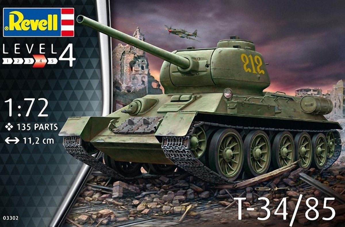 Revell modelbouwpakket militaire voertuigen – 03302 t-34/85 tank plastic – 1:72 – modelbouw