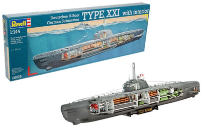 Revell modelbouwpakket militaire voertuigen – 05078 deutsches u-boot typ xxi mit interieur plastic – 1:144 – modelbouw