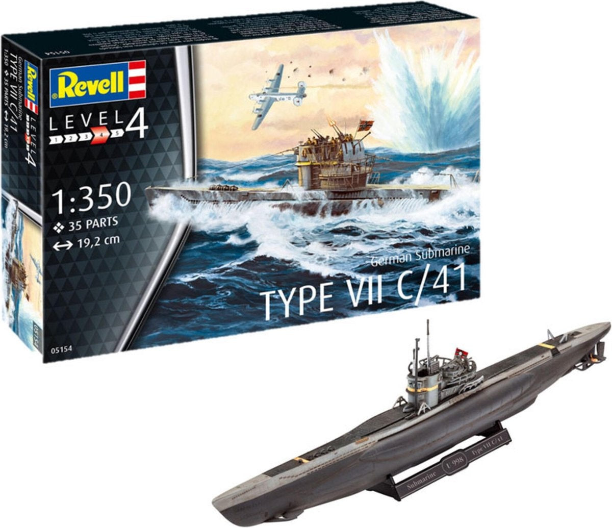 Revell modelbouwpakket militaire voertuigen – 05154 german submarine type vii c/41 plastic – 1:350 – modelbouw