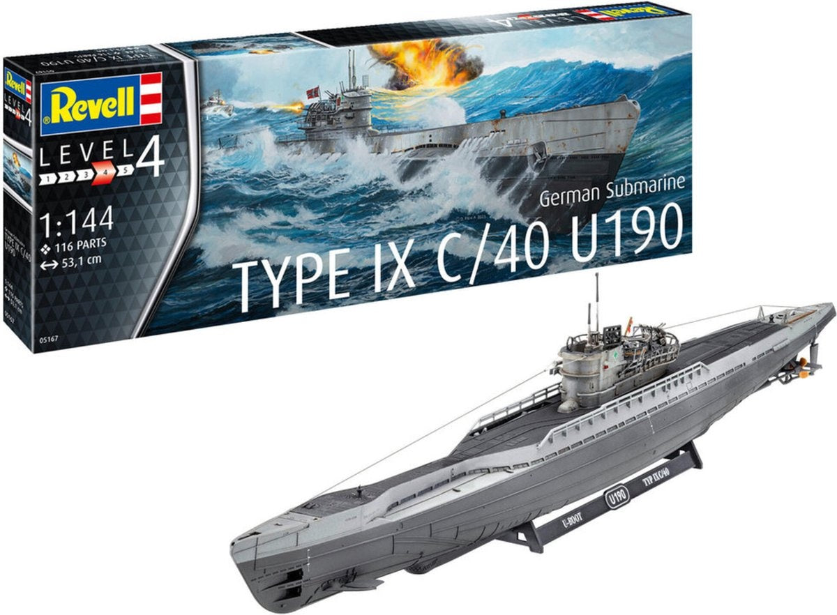 Revell modelbouwpakket militaire voertuigen – 05167 duitse submarine type ix c/40 (u190) – duikboot plastic – 1:144 – modelbouw