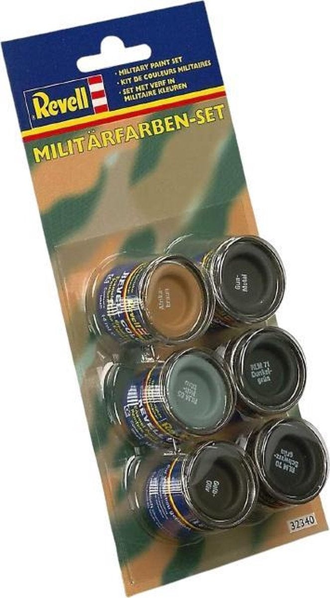 Revell hobbyverf – 6x 14 ml – modelbouw – 32340 military colours – verf set – airbrush paint – hobby volwassenen – enamel verf