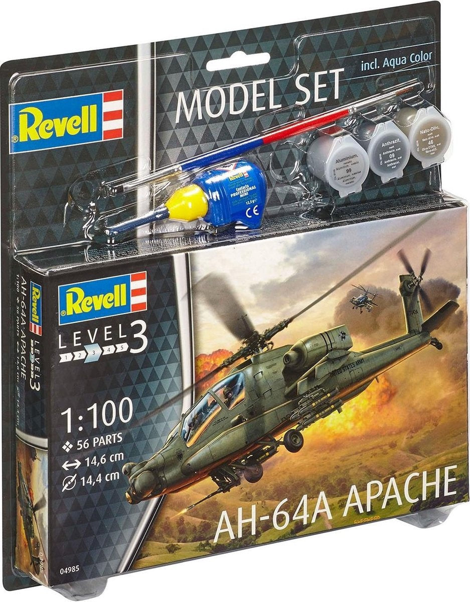 Revell modelbouwpakket militaire voertuigen – 64985 ah-64a apache – model set plastic – 1:100 – modelbouw
