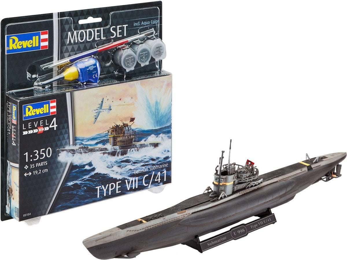 Revell modelbouwpakket militaire voertuigen – 65154 german submarine type vii c/41 – model set plastic – 1:350 – modelbouw
