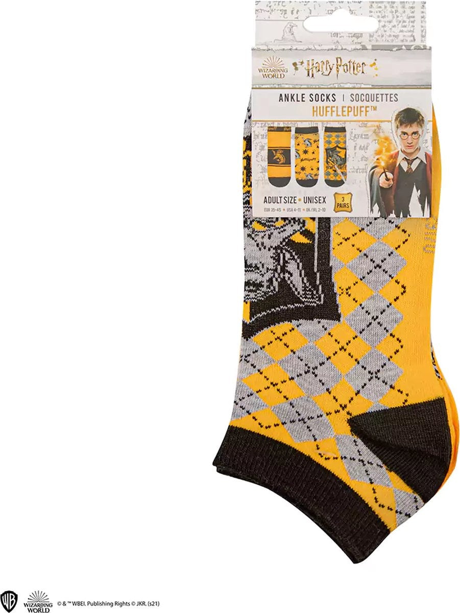 Cinereplicas Harry Potter – hufflepuff enkelsokken – set van 3 – geel