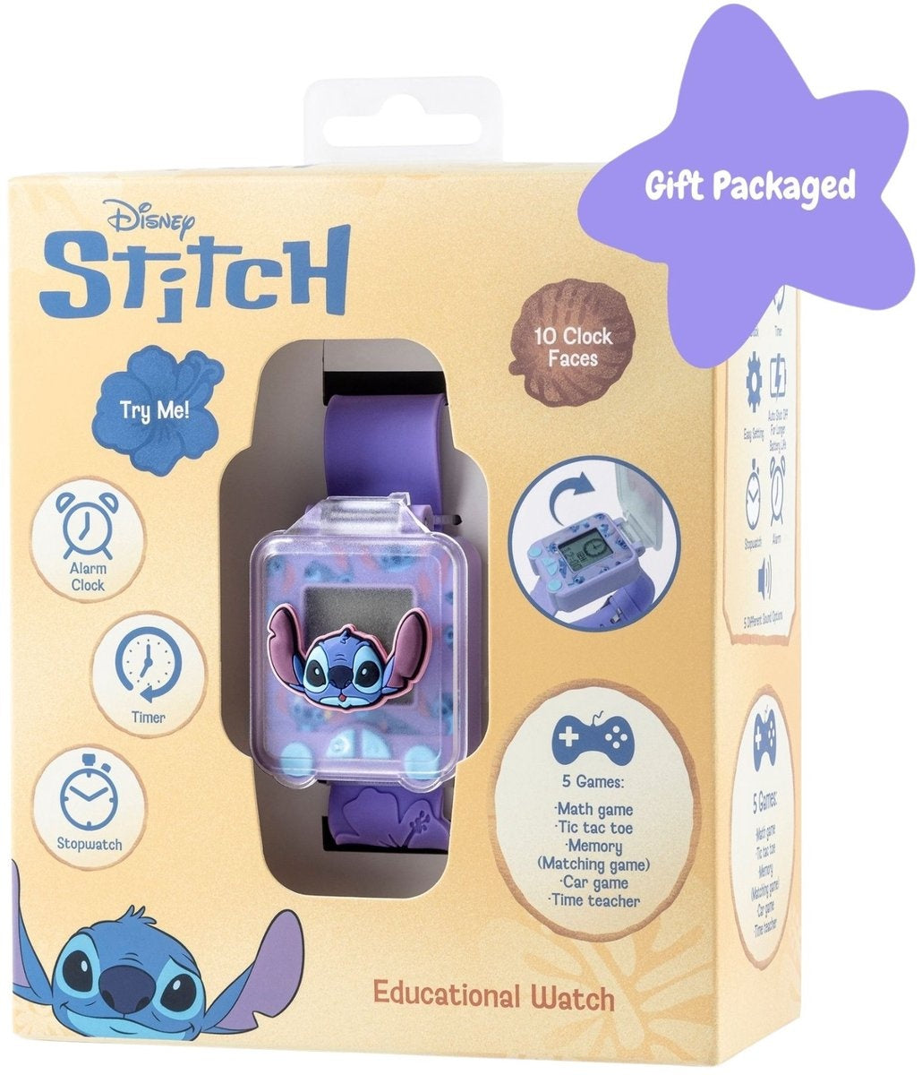 Stitch leren horloge met paarse band