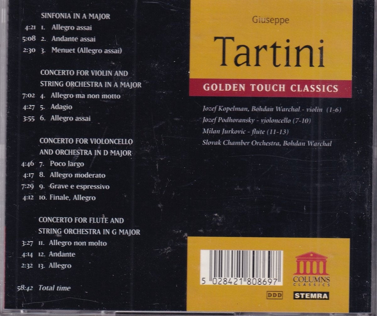 Sinfonias en concertos – giuseppe tartini, golden touch classics – jozef kopelman, bohdan warchal, jozef podhoransky, milan jurkovic, slovak chamber orchestra o.l.v. bohdan warchal