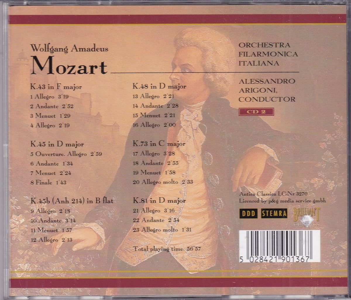 Werken van wolfgang amadeus mozart 2 – orchestra filarmonia italiana o.l.v. alessandro arigoni – CD
