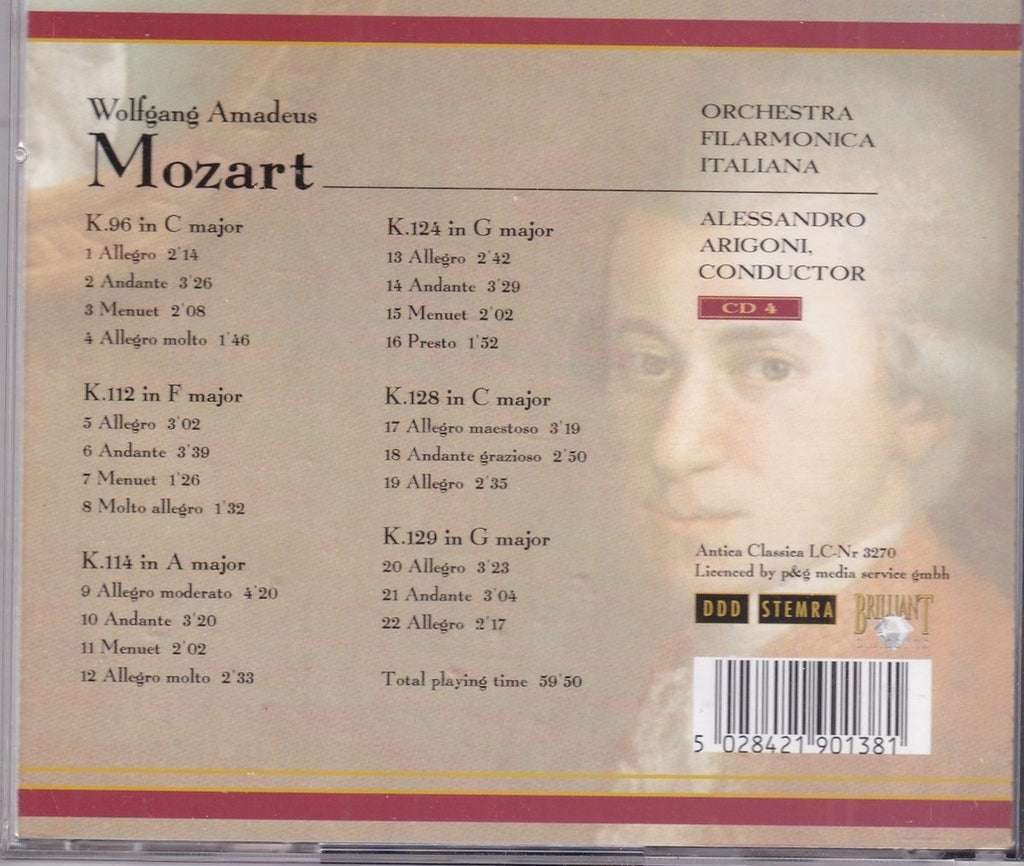 Werken van wolfgang amadeus mozart 4 – orchestra filarmonia italiana o.l.v. alessandro arigoni – CD