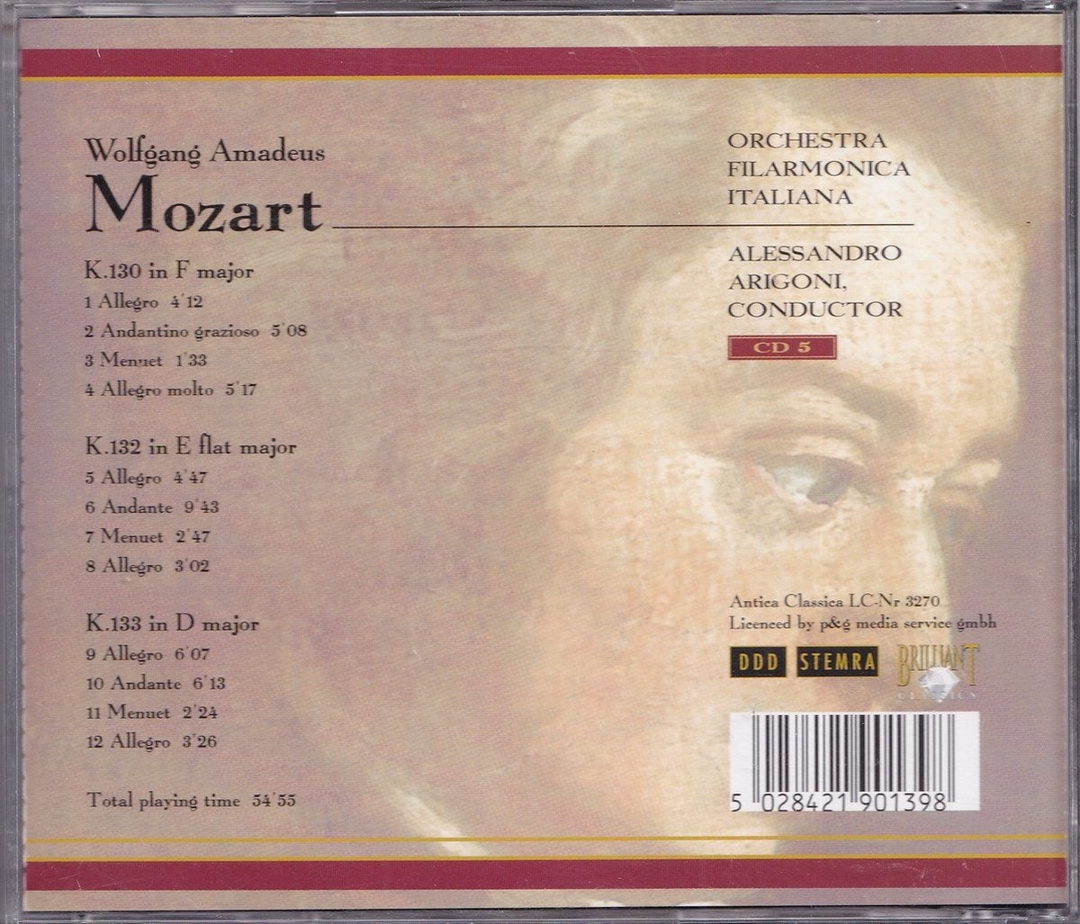 K130, k132, k133 – wolfgang amadeus mozart – orchestra filarmonia italiana o.l.v. allesandro arigoni – CD