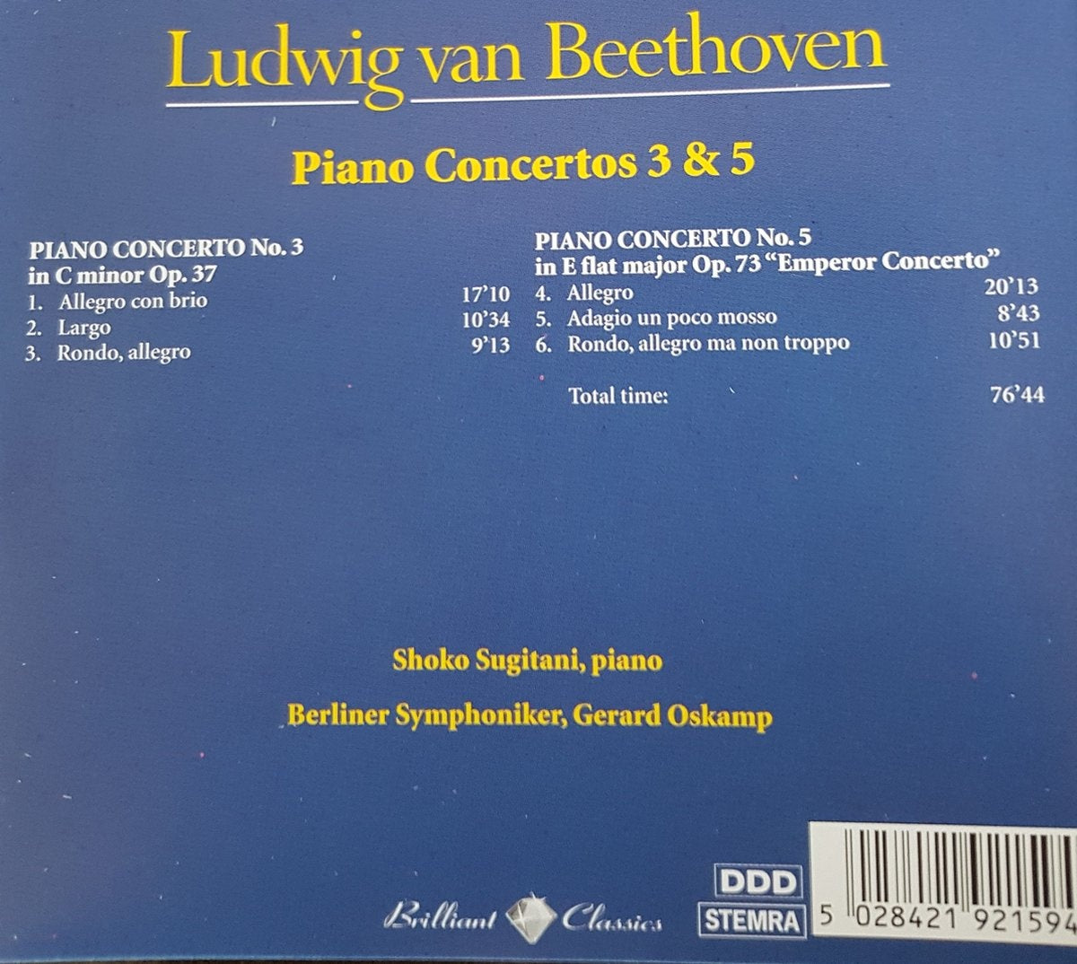 Beethoven – piano concertos 3 & 5 – CD