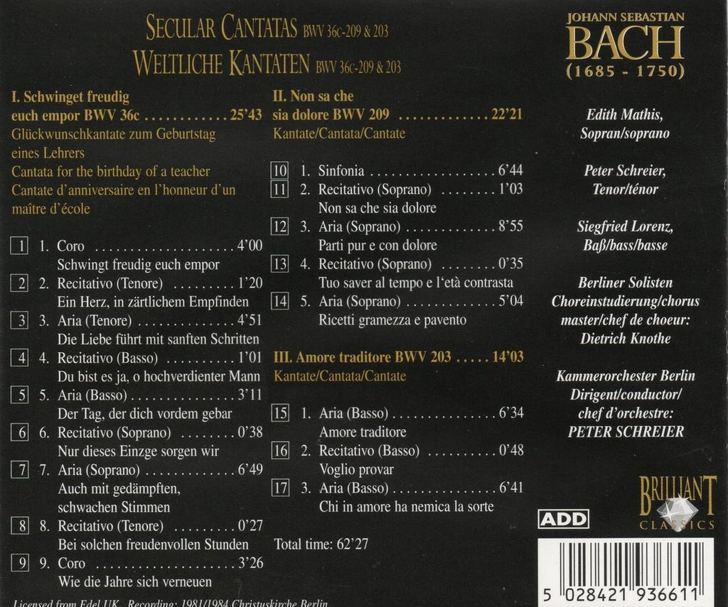 Bach edition – secular cantatas bwv 36c – 209 & 203 – CD